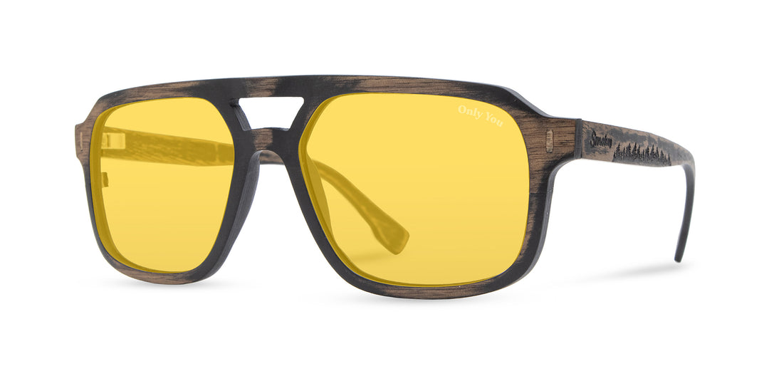 Distressed Dark Walnut*Yellow Polarized | Auburn Wood Smokey Bear Sunglasses