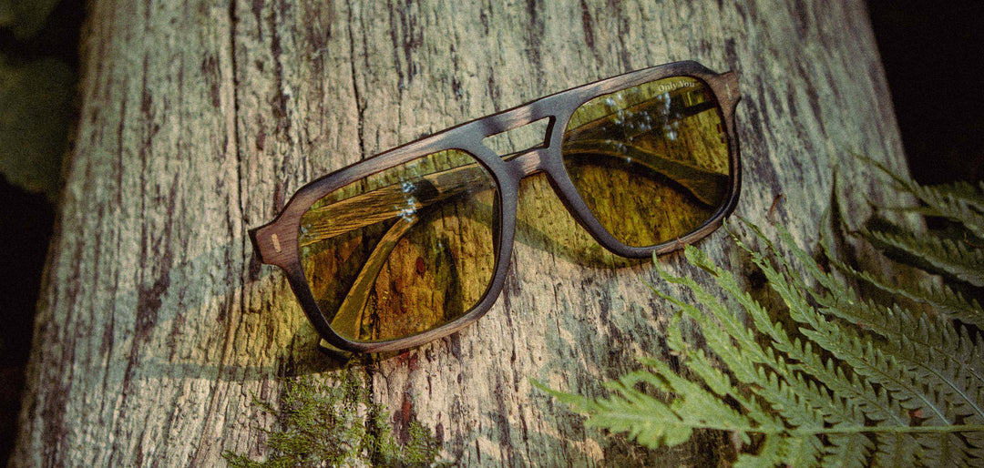 Distressed Dark Walnut*Yellow Polarized | Auburn Wood Smokey Bear Sunglasses