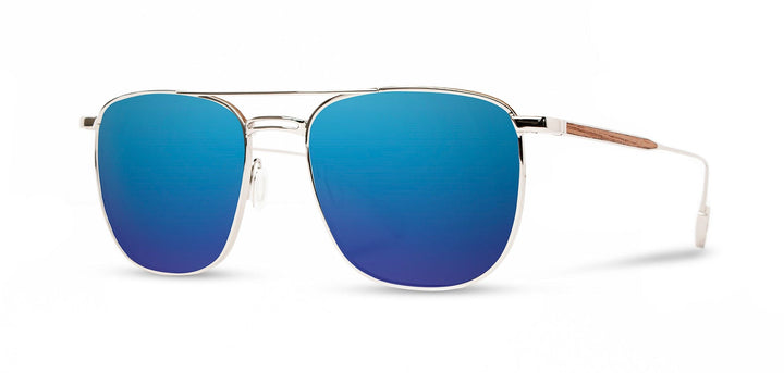 Silver*Walnut*Blue Flash Polarized | Shwood Ashland Metal RX Sunglasses Silver