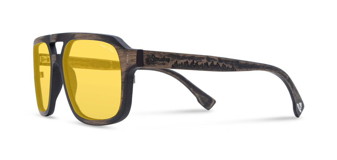 Distressed Dark Walnut*Yellow Polarized | Auburn Wood Smokey Bear Sunglasses
