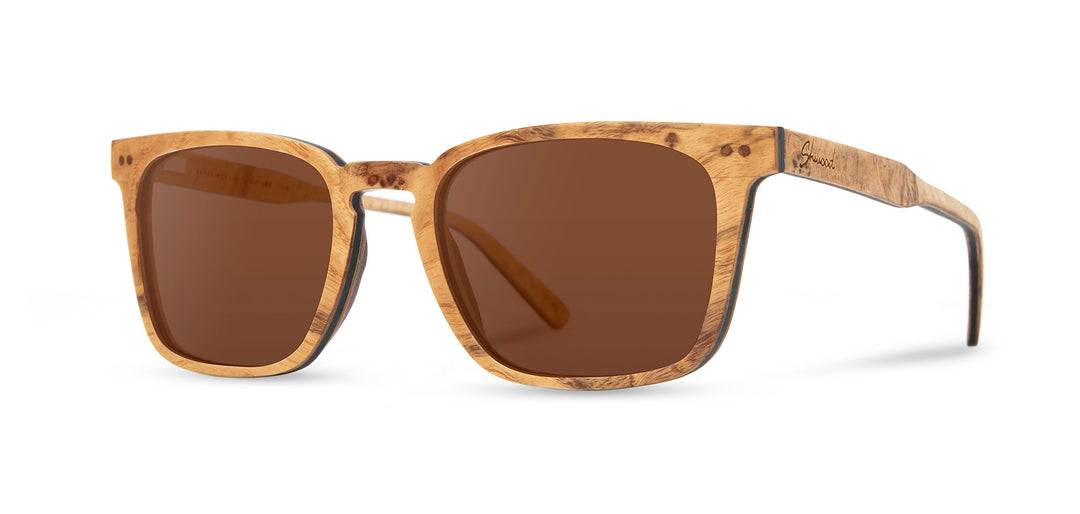 Ash Burl*Brown + Ash Burl*Brown Polarized | Shwood Hamilton Wood Sunglasses Ash Burl