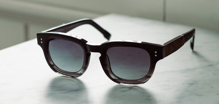 Black Agate*Elm Burl*Grey Fade + Black Agate*Elm Burl*Grey Fade Polarized | Shwood McKay Acetate Sunglasses Black Agate