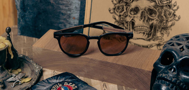 Black*Walnut*Basic Polarized Brown Fade + Black*Walnut*HD Plus Polarized Brown Fade + Black*Walnut*rx | CAMP Topo Black Grateful Dead Stealie Sunglasses