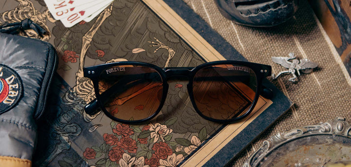 Black*Walnut*Basic Polarized Brown Fade + Black*Walnut*HD Plus Polarized Brown Fade + Black*Walnut*rx | CAMP Topo Black Grateful Dead Stealie Sunglasses