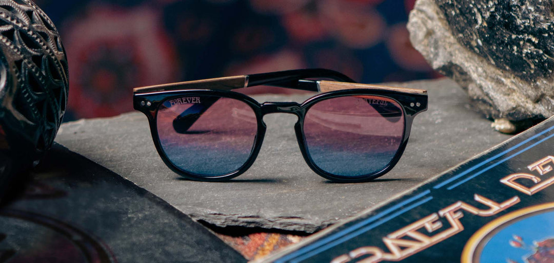 Black*Walnut*Basic Polarized Sunset + Black*Walnut*HD Plus Polarized Sunset + Black*Walnut*rx | CAMP Topo Black Grateful Dead Stealie Sunglasses